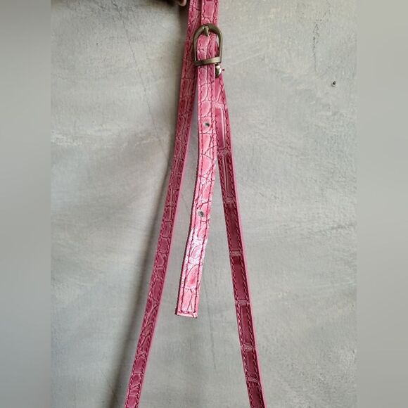 Pink Alligator Croc Embossed Small Leather Bag Made in Italy 8 x 8 - Picture 12 of 16